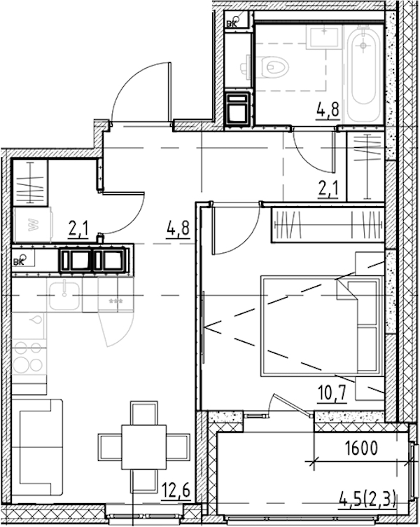 1-комнатная квартира 39.4 м², 2/9 эт., ЖК «Янила Форест»